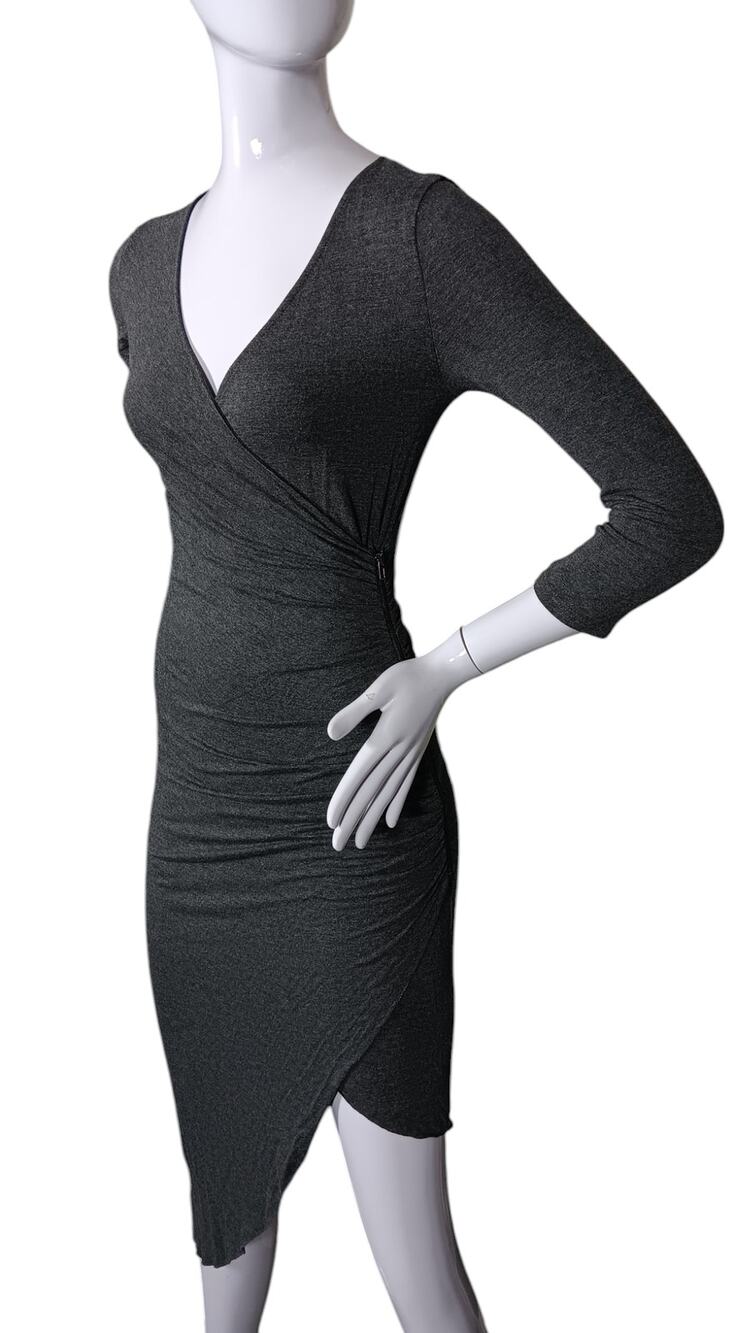 ANGL Bodycon Assymetrical Dress Size Small Wrap Zipper Pullover 3/4 Sleeve